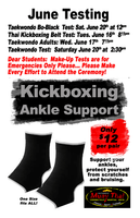 Here are Test Dates For June and information about the Ankle Supports